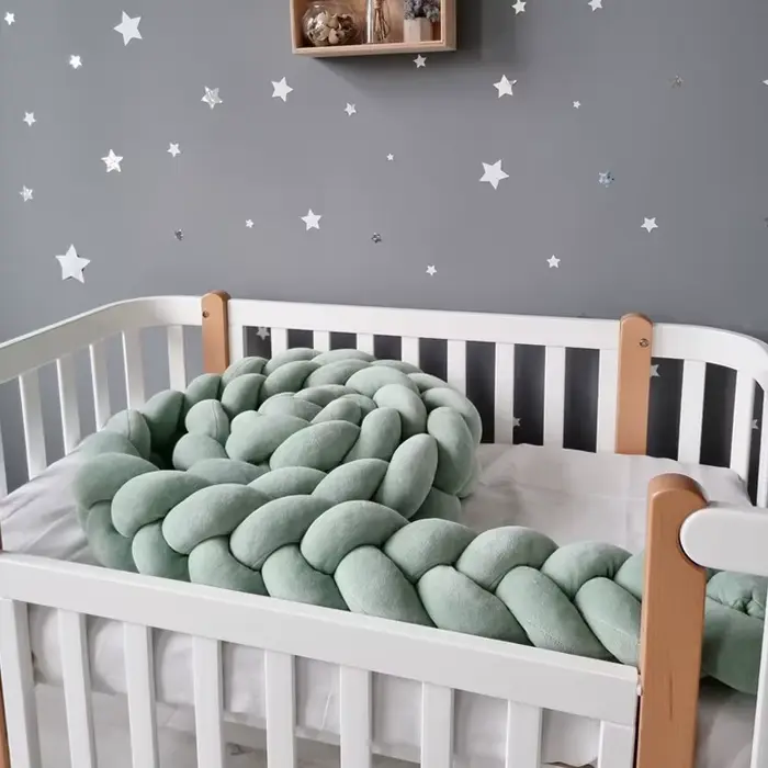 Protecteur lit bébé 1-4 mois tresse noeud décoratif - Coussin pare-chocs berceau sécurité chambre enfant