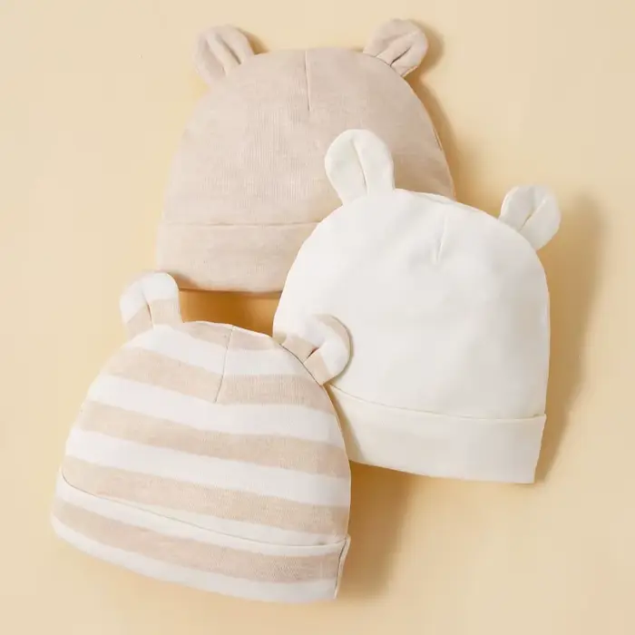 Chapeaux pour bébé unisexe, 3 pièces, abricot, 100% coton, doux, confortables, à la mode et minimali