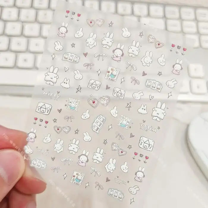 Miffy – autocollants pour ongles 3D, mignons, Kawaii, caméra en verre, décoration, impression Anime,