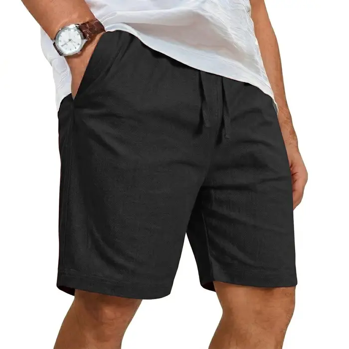 Nouveau short décontracté pour homme en lin uni léger, style gym, plage, hawaïen, ample, en coton, g
