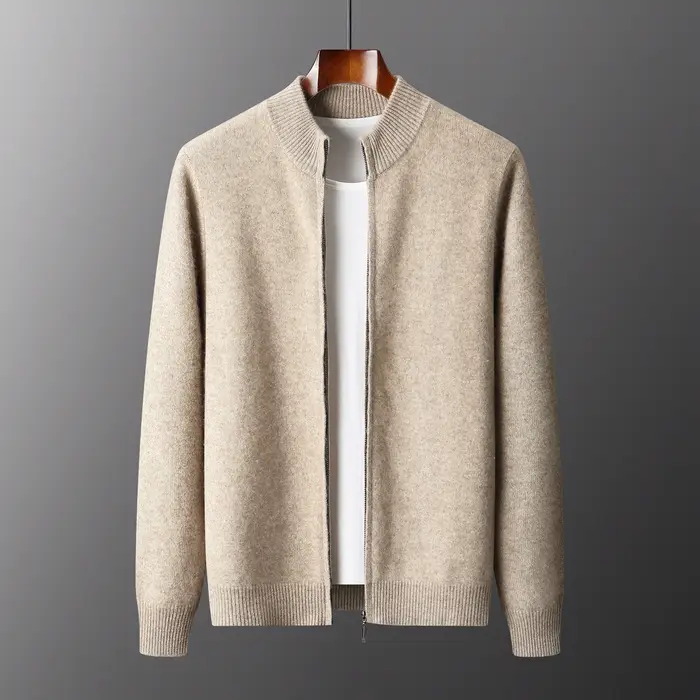 Cardigan pantalon en laine mérinos pour homme, pull en tricot, veste épaisse à fermeture éclair, pan