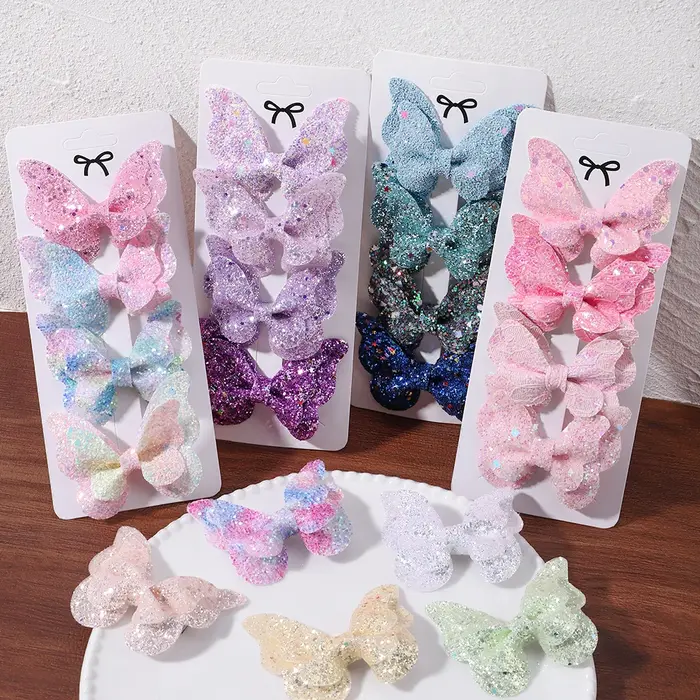 4 pièces filles mignon paillettes Double papillon pince à cheveux arc épingles à cheveux bricolage c