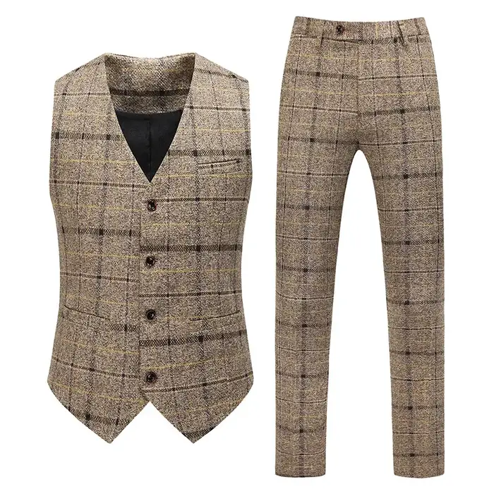 Blazer et pantalon en lin à carreaux pour hommes, mode masculine, affaires, gentleman, mariage, déco