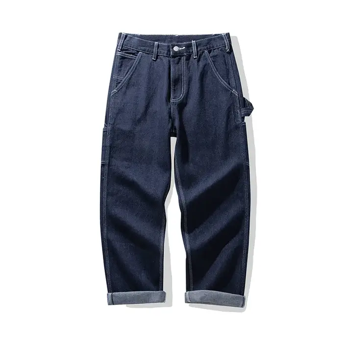 Jeans de chemin de fer rétro pour hommes, pantalons en denim dense, pantalons lourds, multi-poches, 