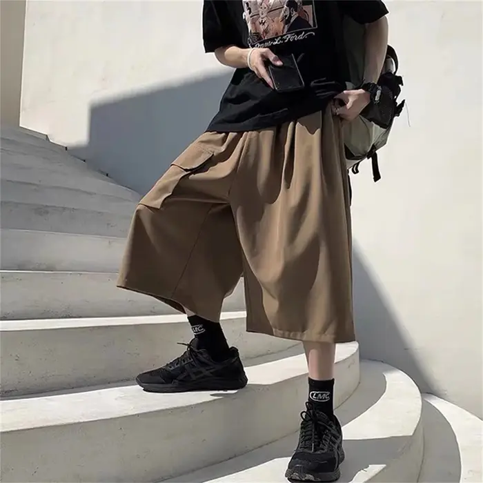 Shorts cargo hip-hop noirs tendance pour homme – Coupe slim décontractée, style urbain branché, idéa