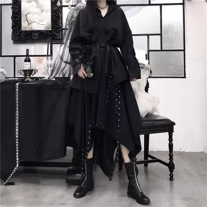 Jupe noire Harajuku pour femmes, Steampunk, gothique, Vintage, victorien, gitane, Hippie, fête Y2k, 