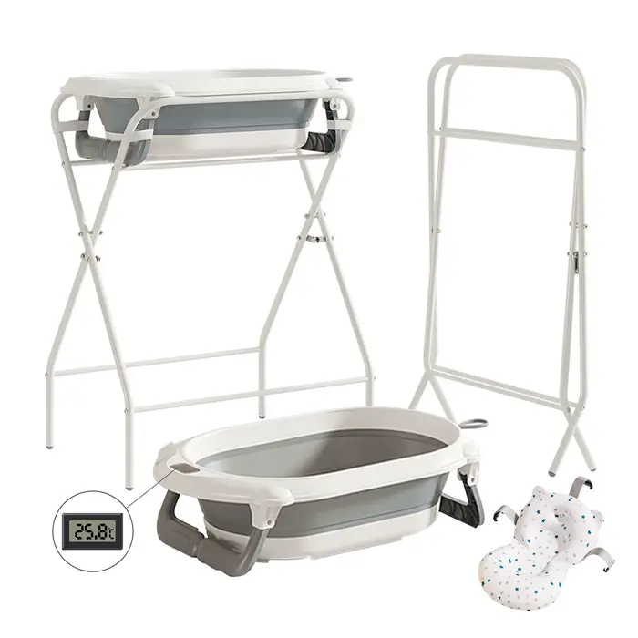 Baignoire bébé 3 en 1 avec support, baignoire pliable pour bébé de la naissance à la petite enfance 
