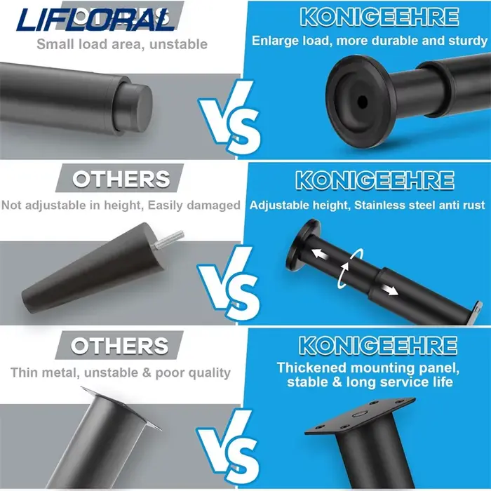 Poutre de lit télescopique réglable, pied de support renforcé, jambe de meubles, pied de canapé, rem