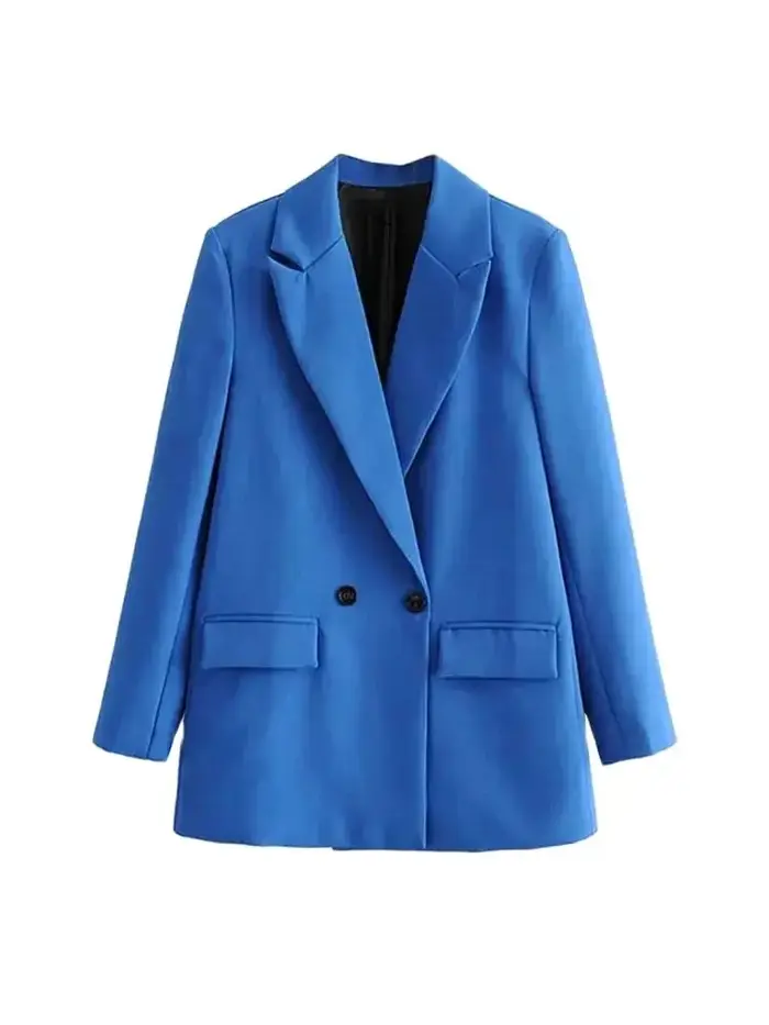 Femmes Chic bureau dame Double boutonnage Blazer Vintage manteau mode col cranté à manches longues d