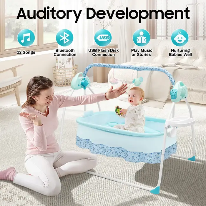 Balançoire électrique pour bébé, avec 12 chansons, Bluetooth, USB, 5 vitesses de balançoire, pour no