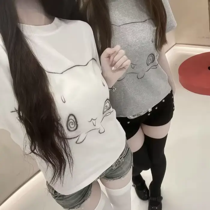 T-shirt surdimensionné japonais pour femmes, vêtements à manches courtes, col rond, mignon, à la mod