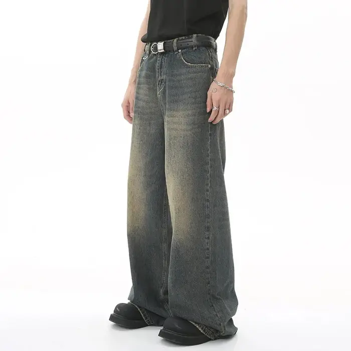 Nouveaux hommes Baggy jambe droite jambe large jean homme mode Vintage lavage pantalon Denim décontr