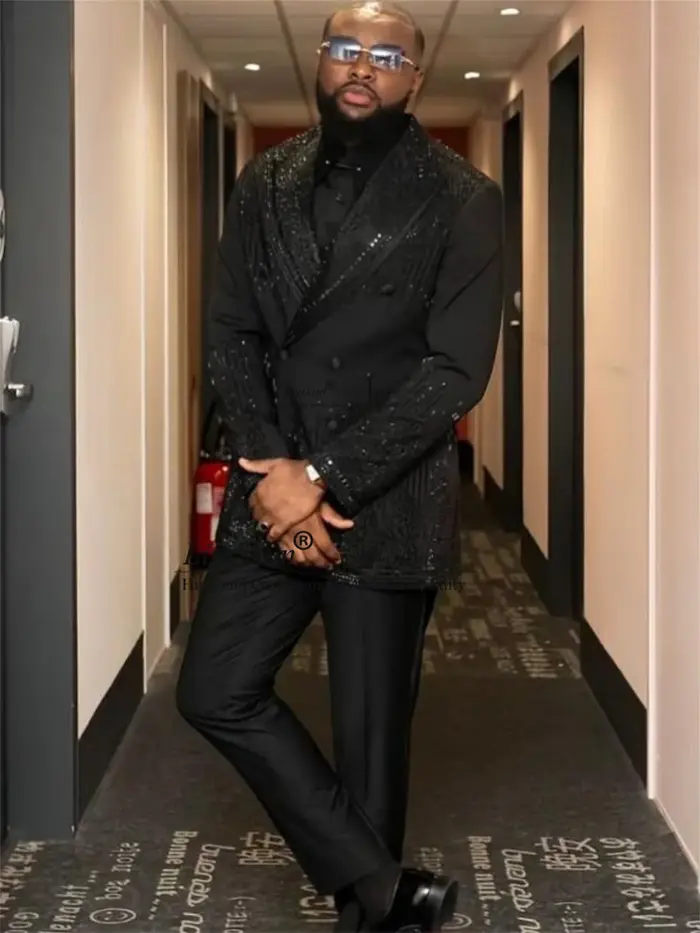 Costumes pour hommes avec pierres brillantes en strass, costumes de marié personnalisés, blazers pou