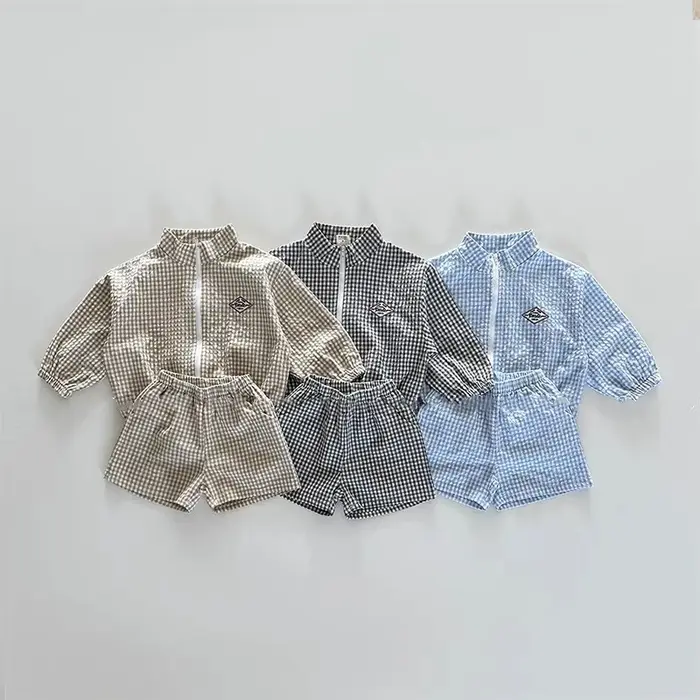 TZ2624 – ensemble veste et short à col montant à carreaux pour enfants, vêtements de Protection sola