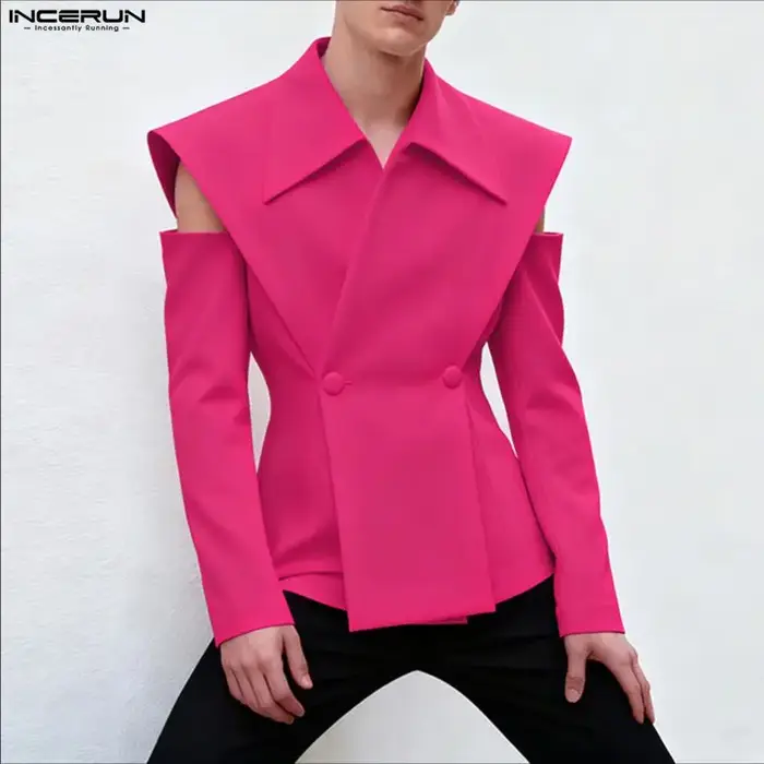 INCERUN hommes Blazer couleur unie revers à manches longues bouton décontracté homme costume Streetw