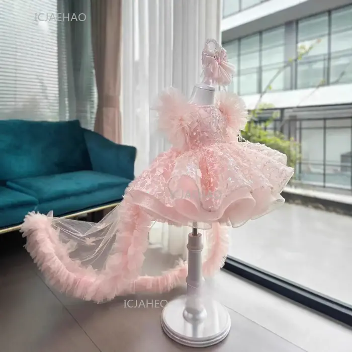 Robe de soirée pour filles, vêtements de princesse pour premier anniversaire, Costume en Tulle à pai