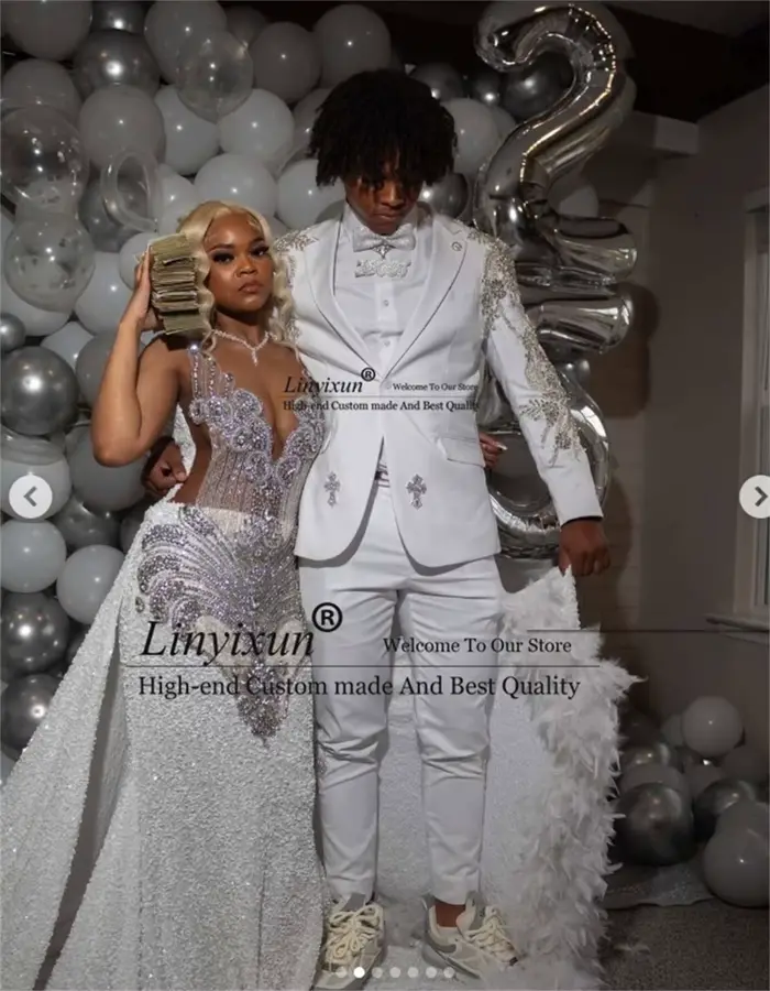 Appliques de luxe Tuxedos perlés mariage métal embelli hommes costumes 2 pièces ensembles mariage ma