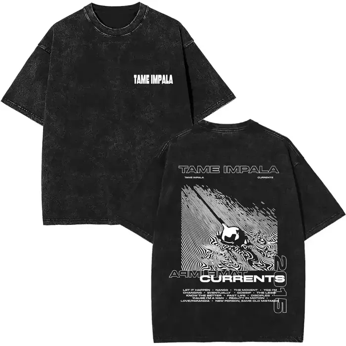 2025 lavé Vintage Tame Impala impression graphique T-shirts vêtements pour hommes Pop Rock groupe T-