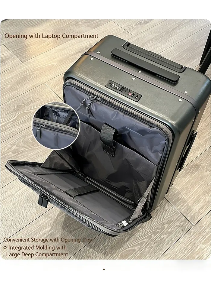 Valise souple à ouverture frontale avec cadre en aluminium et roulettes pivotantes, bagage cabine po
