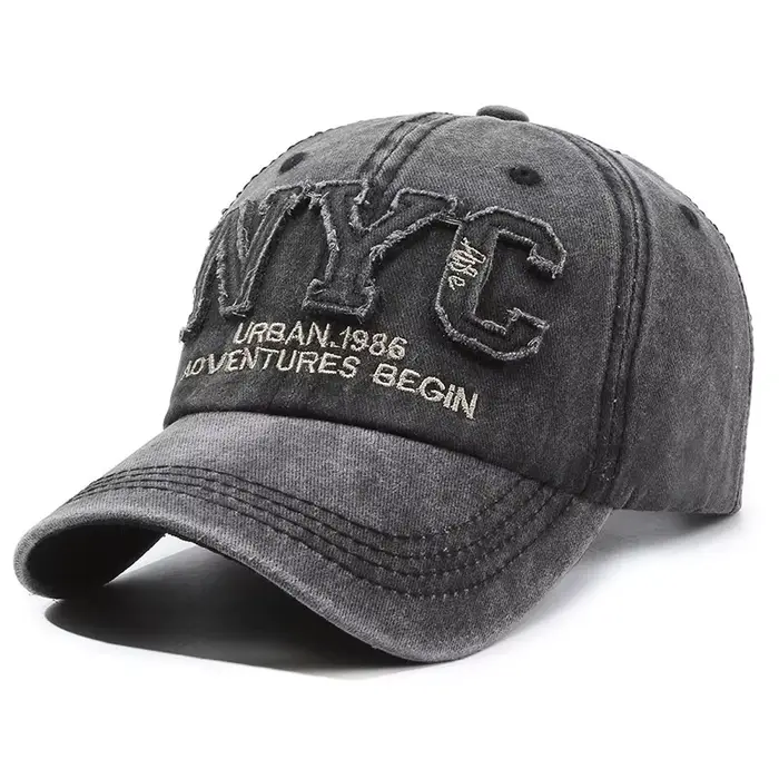 Nouvelle Arrivée Casquette de Baseball Vintage à Grande Lettre NYC pour Hommes en Coton Lavé Printem