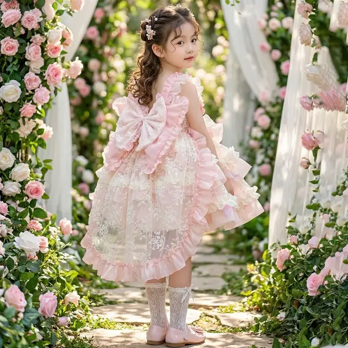 Robe de princesse Lolita originale pour filles, robe rose à fleurs pour anniversaire, mariage, fête,