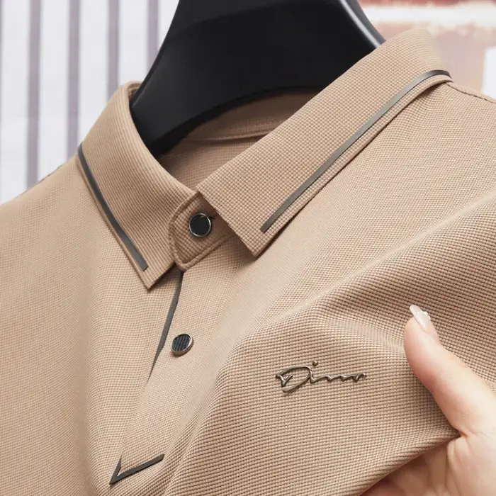 Polo sans couture pour hommes, T-shirt de luxe en tissu Cool, décontracté, Golf, coupe cintrée, col 