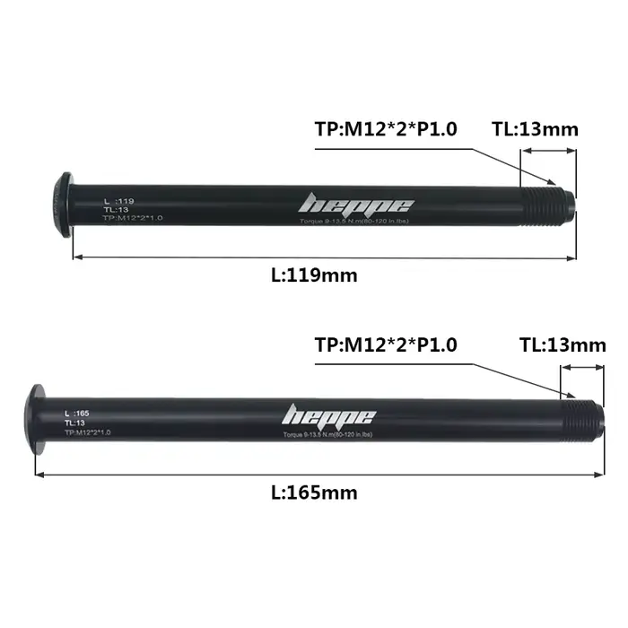 HEPPE vélo Double plomb à travers l'axe 119mm/165mm M12xP1.0 vtt vélo de route fourche avant arbre b