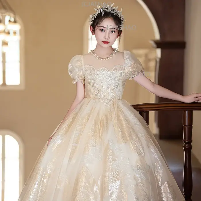 Robe de princesse champagne vintage pour filles 2026 – Robe de soirée, demoiselle d'honneur, mariage