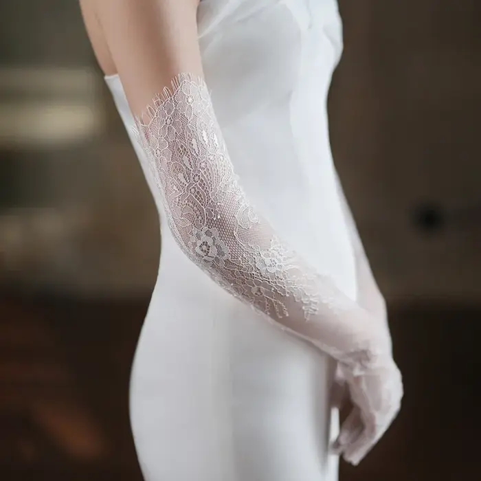 Gants longs en dentelle blanche, maille Sexy, cils, Tulle, coude de mariée, accessoires de Costume d
