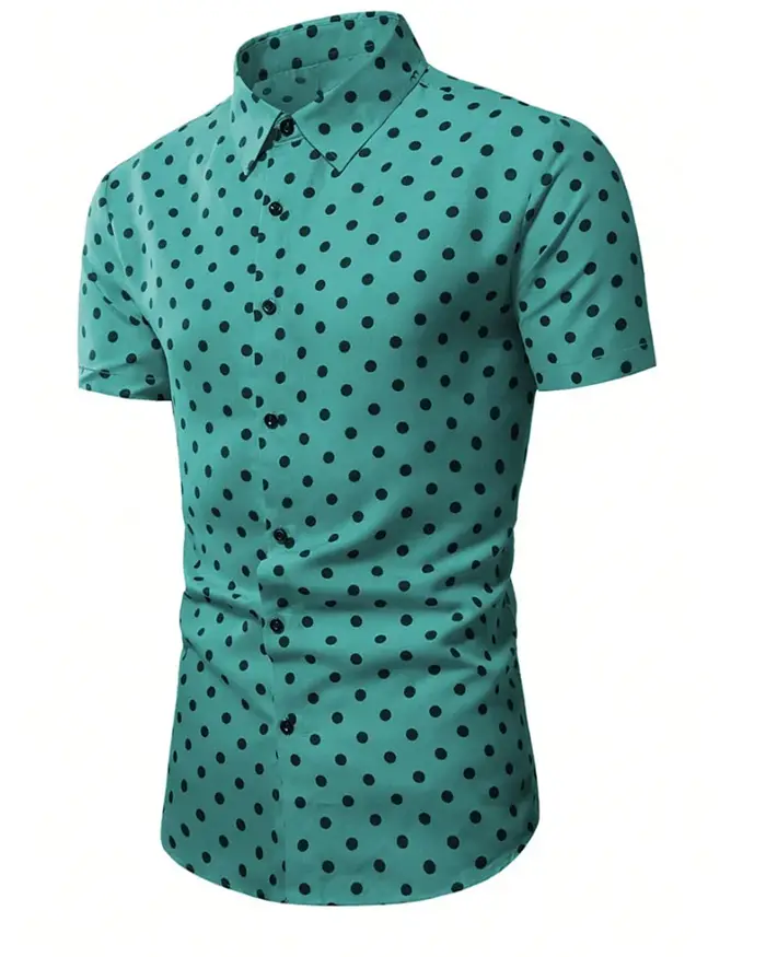 Chemise homme été plage chemise noir et blanc manches courtes à pois revers vêtements de vacances à 