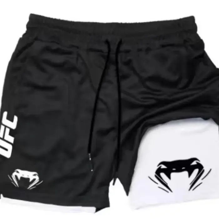 Shorts de sport UFC pour homme, taille européenne, double couche, confortables, respirants, avec poc