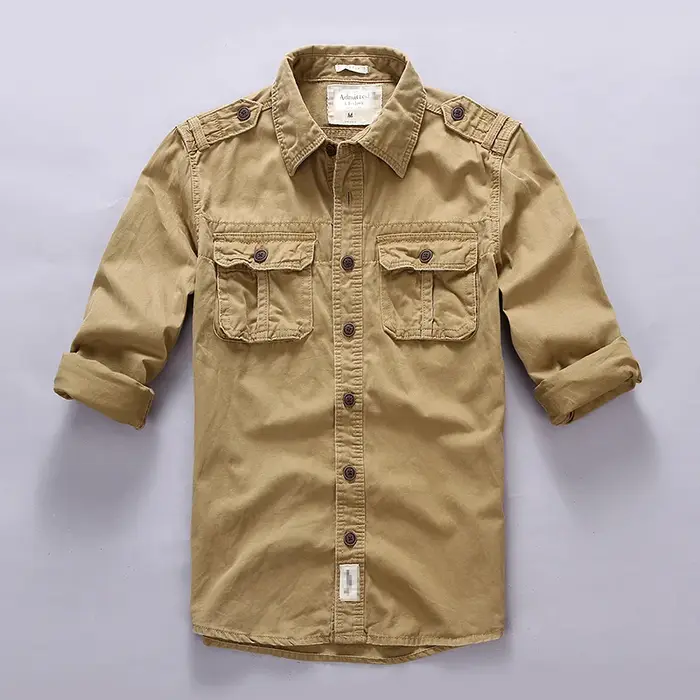 CamSolomon-Chemises cargo militaires pour hommes, chemises en coton et lin pour hommes, manches long