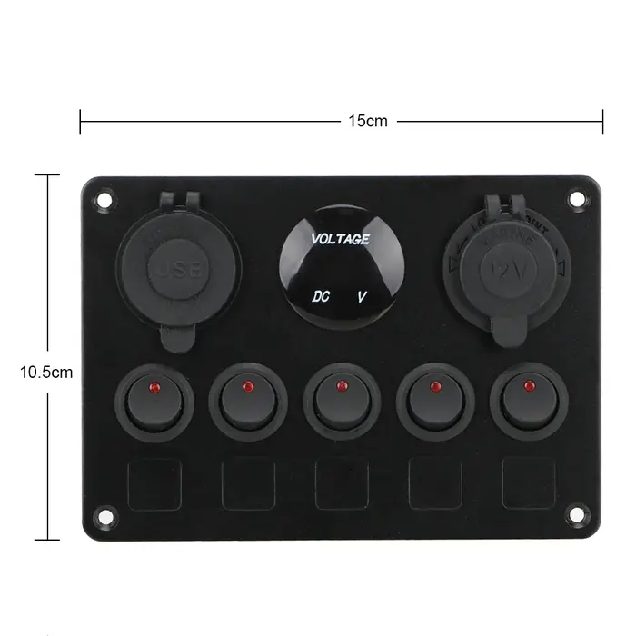 Panneau lumineux LED à 5 boutons, 12V 24V, chargeurs USB, jauge 3.0 volts, pour voiture, bateau, cam