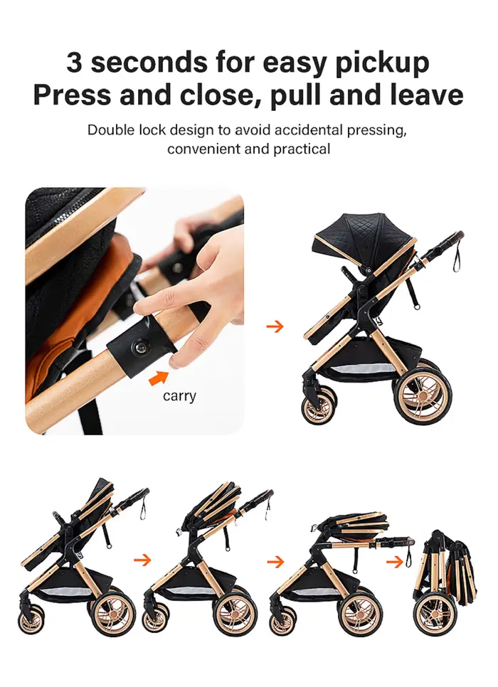 Nouvelle poussette 3 en 1 pour bébé, portable, de voyage, avec siège surélevé, pliable, cadre en alu