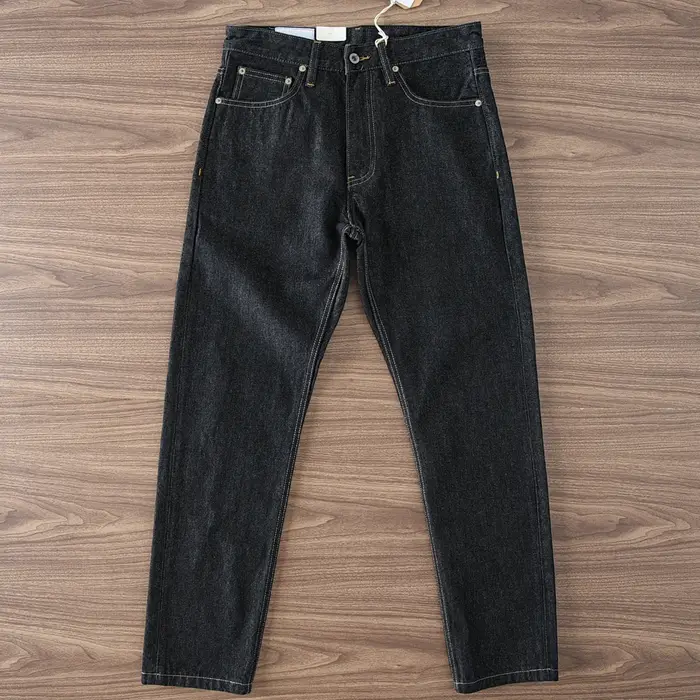 Jean en denim noir pour homme, 2024 coton lavé, pantalon droit lourd, rétro américain, document prim