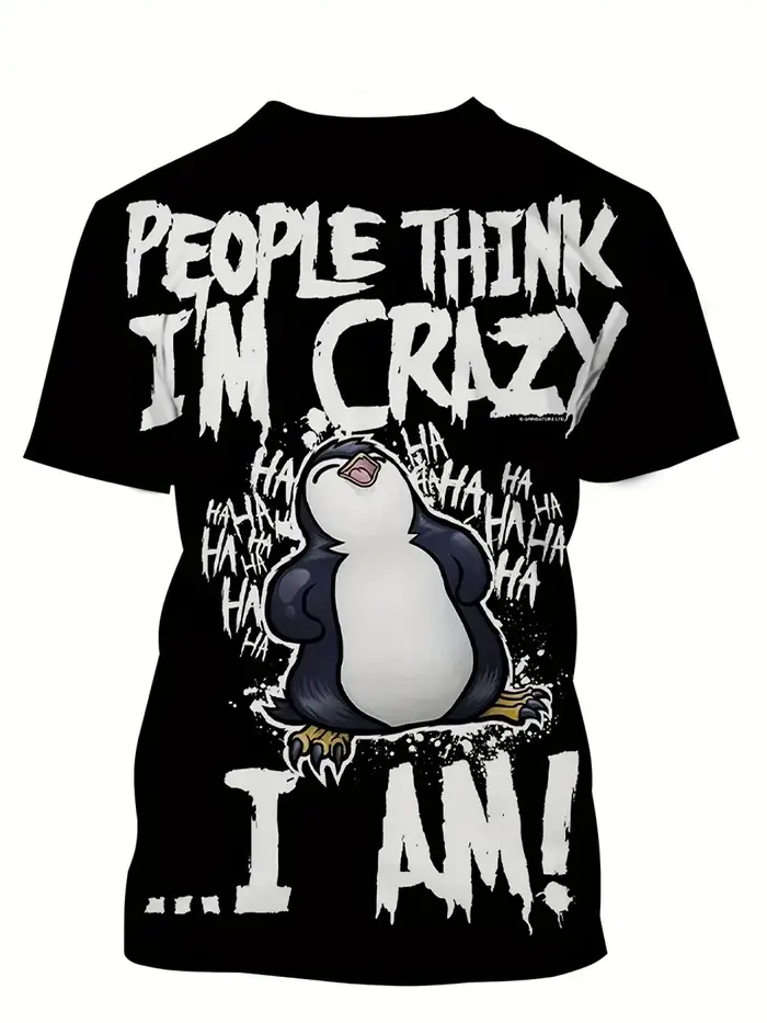 T-shirt d'été pour hommes, pingouin fou, nouvelle impression numérique, mode 3D, manches courtes, st