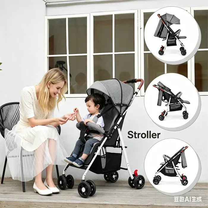 Poussette bébé pliable à une touche, 4 roues, légère, pour voyage, avec siège inclinable à plat, pli