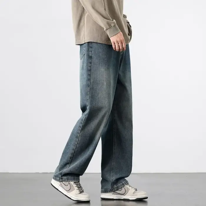 Nouveau Jean Droit Vintage pour Homme Printemps-Automne, Pantalon Décontracté de Haute Qualité, Styl