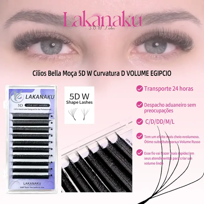 LAKANAKU 5D W Extension de cils Volume ventilateurs 6 plateaux Cilios W forme cils naturel doux maqu