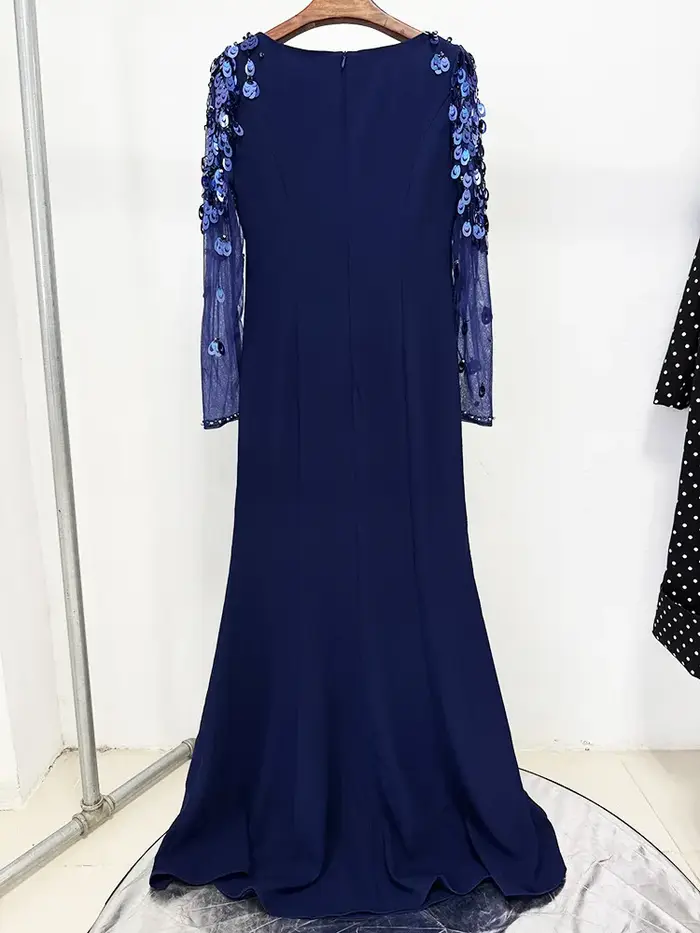 HIGH STREET Nouveauté 2026 Robe longue maxi de créateur pour femme, à manches longues, en maille pat