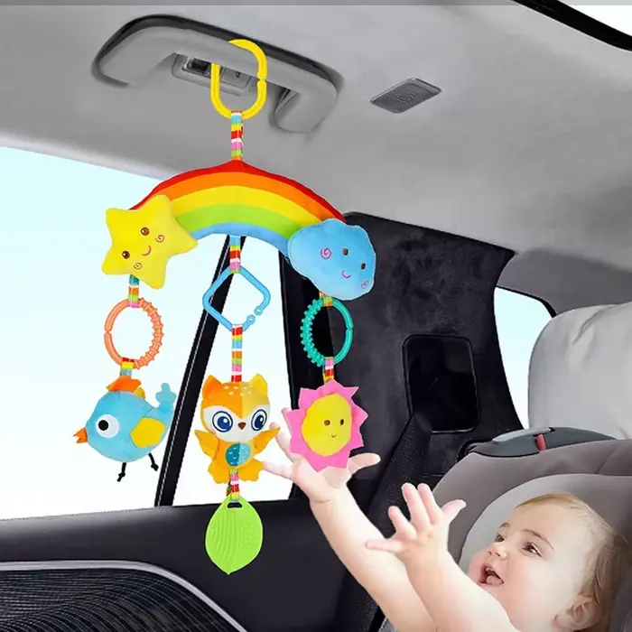 Jouets Sensoriels en Peluche Arc-en-Ciel pour Bébé Développement Sensoriel Accessoire de Voyage Poussette Siège Voiture Occasions Spéciales