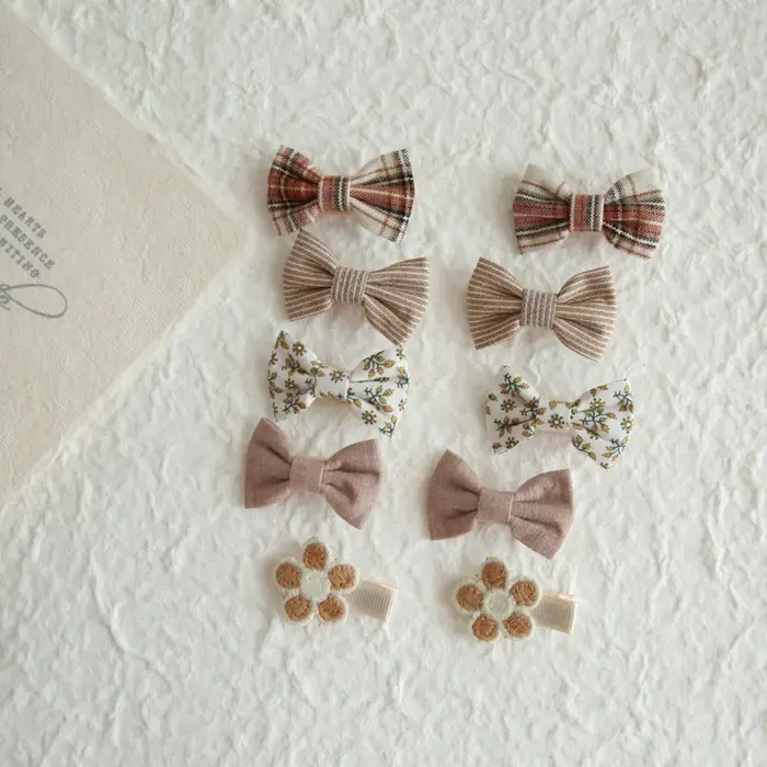 Pinces à cheveux avec nœuds pour enfants, 20 pièces/ensemble, Barrette Boutique, tissu à couverture 