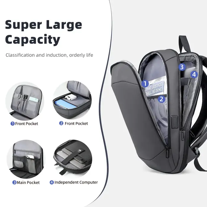 Sac à dos professionnel HK, fin et extensible, pour ordinateur portable 17 pouces, avec port USB, lé