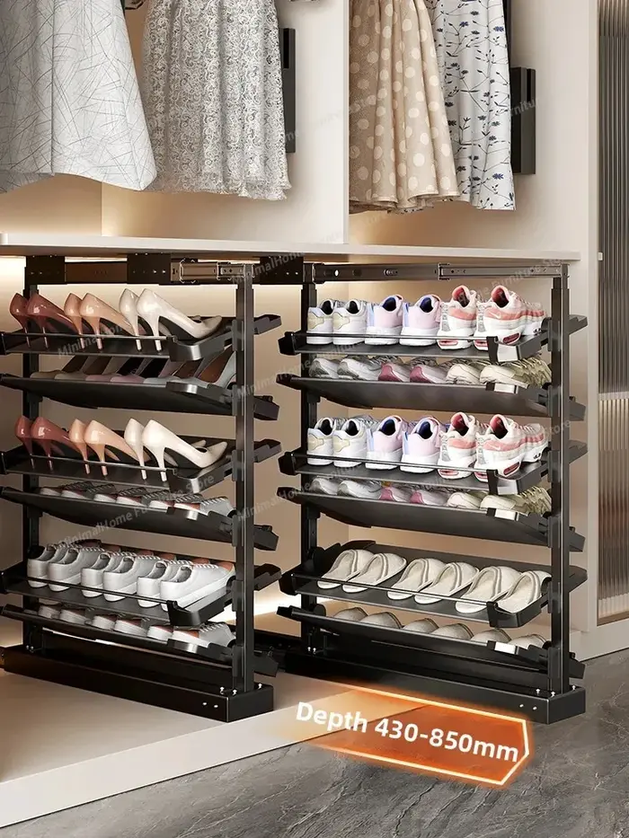 Meuble à chaussures encastré avec étagère à chaussures coulissante, panier rétractable grande capaci