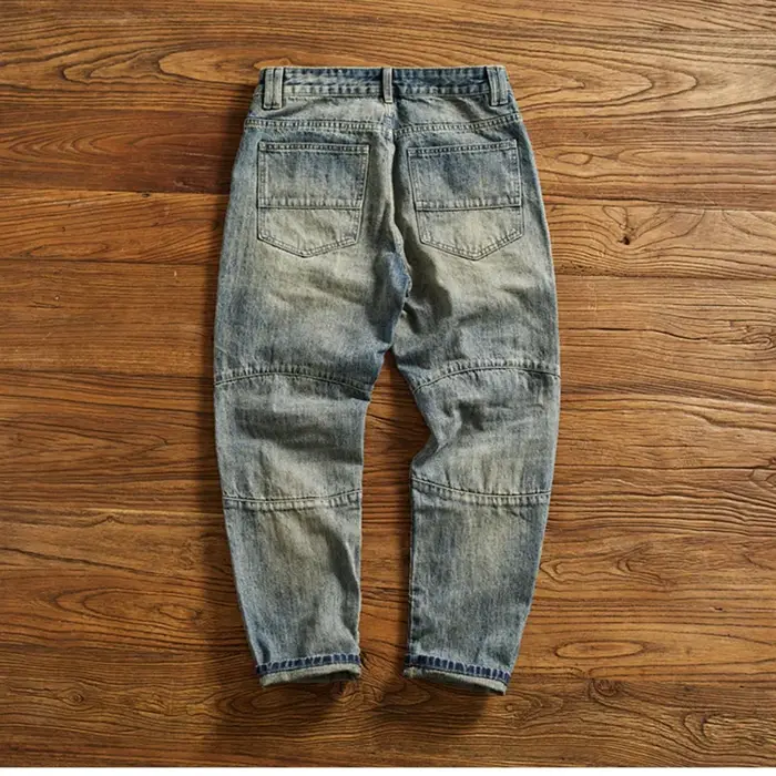 Machete épissage moto jean hommes américain vintage lavage pour faire vieux mince petite jambe droit