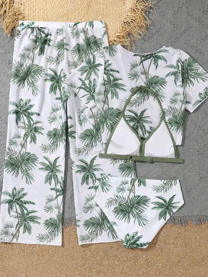 Ensemble de 4 pièces de maillots de bain pour filles 2026 : Haut et bas de bikini, tenue de bain pou