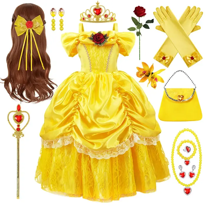 Robe princesse Cosplay Belle pour filles 2-11 ans - Costume fête anniversaire carnaval Noël élégant