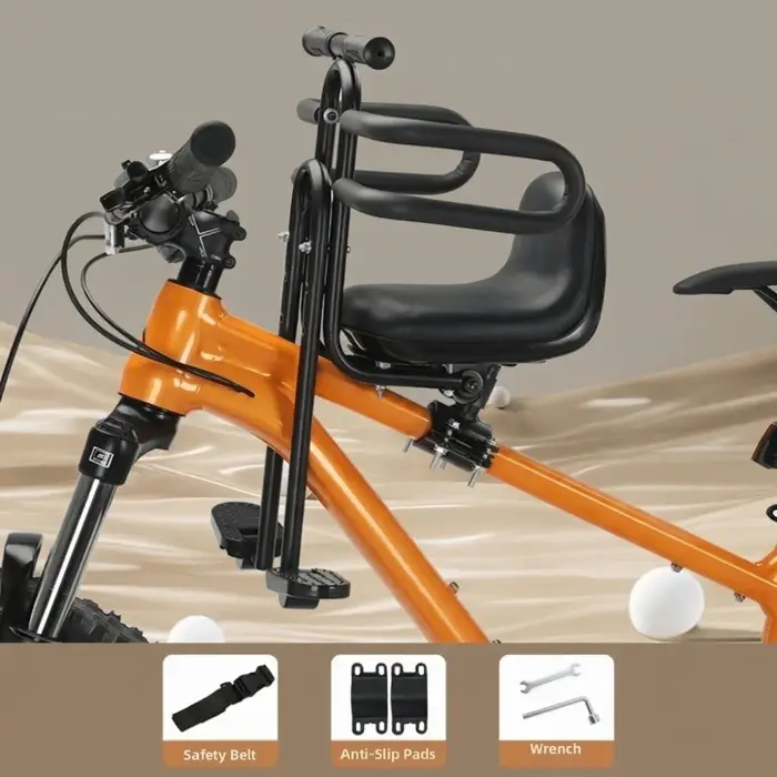 Siège enfant avant pour vélo VTT avec accoudoirs et pédales, réglable et rembourré ‌ Siège auto pour