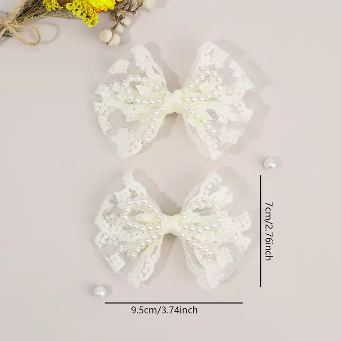 Pinces à cheveux avec nœud en dentelle pour filles, 2 pièces, épingles à cheveux en perles douces, B