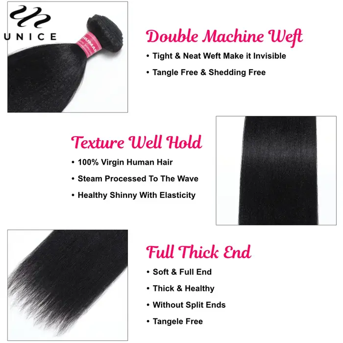 Mèches Yaki lisses 100% naturelles-UNice, 8 à 26 pouces, tissage à coudre, 3/4g par lot, 1/100 pièce